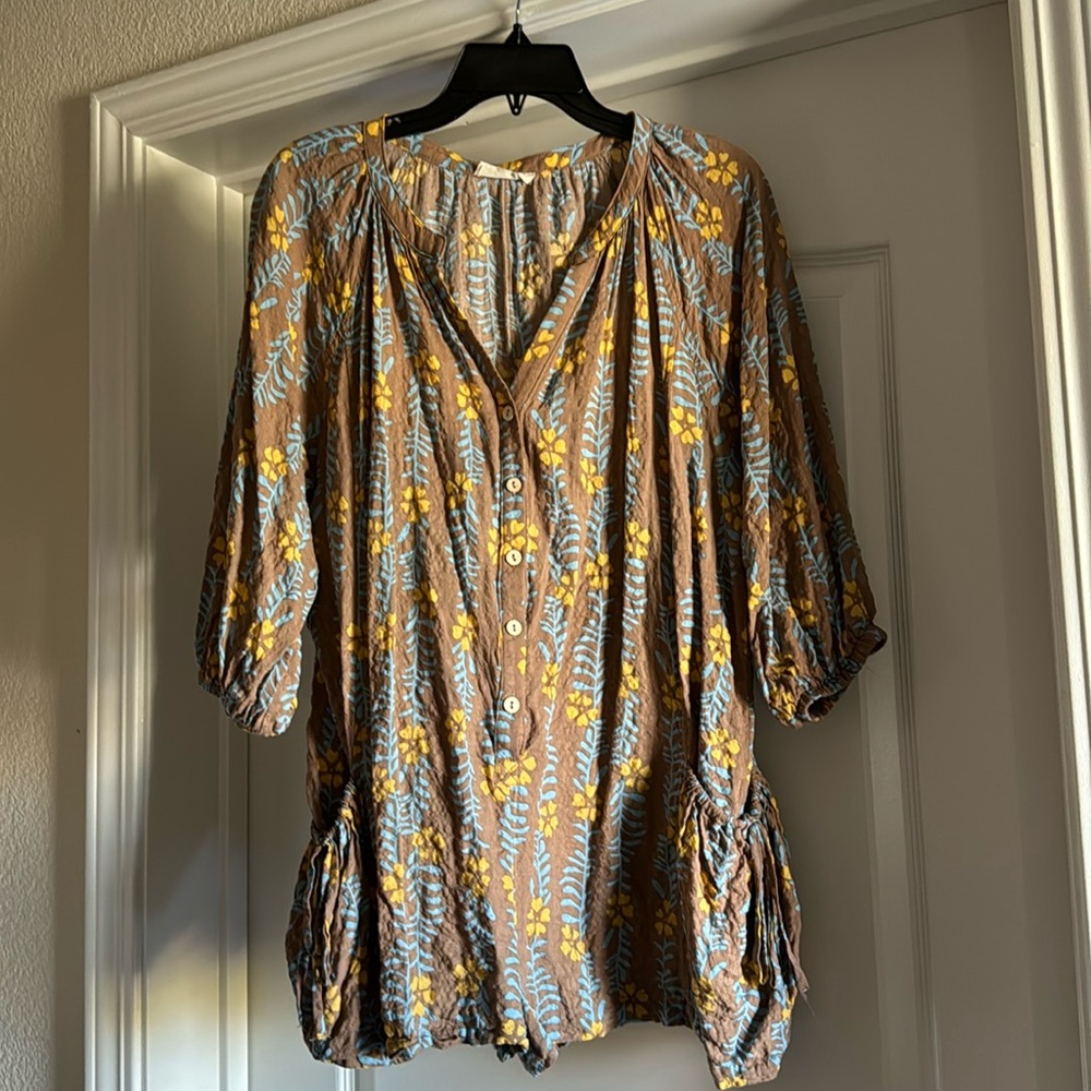 ILLA ILLA Floral Button-Up Tunic - Brown and Yellow